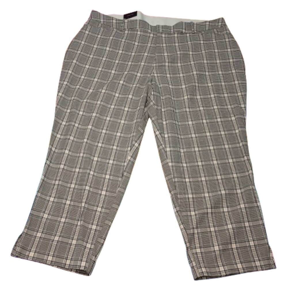 NWT Women's High-Rise Tapered Pants - Ava & Viv Cream Plaid Size 24
